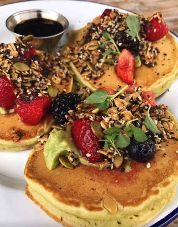Spinach Pancake with Granola And Berries