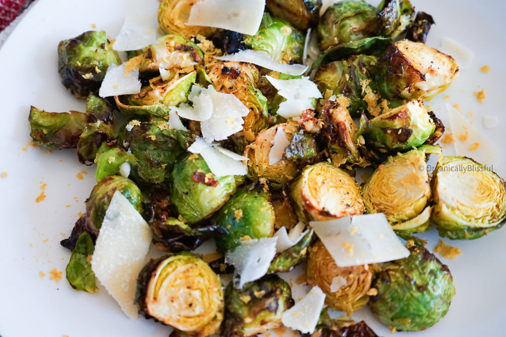 Garlicky And Cheesy Air Fryer Brussel Sprouts - Organically Blissful