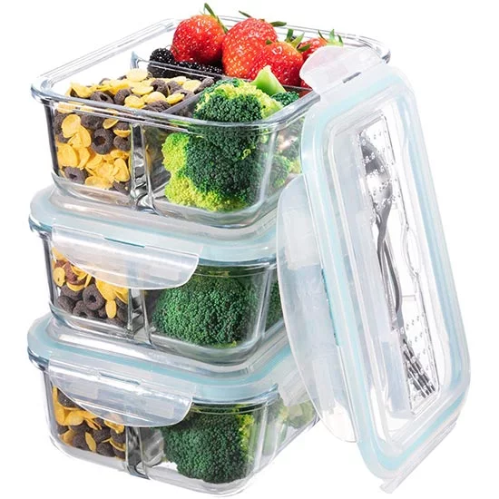 S Salient three Compartments Glass Lunch Containers S Salient three Compartments Glass Lunch Containers