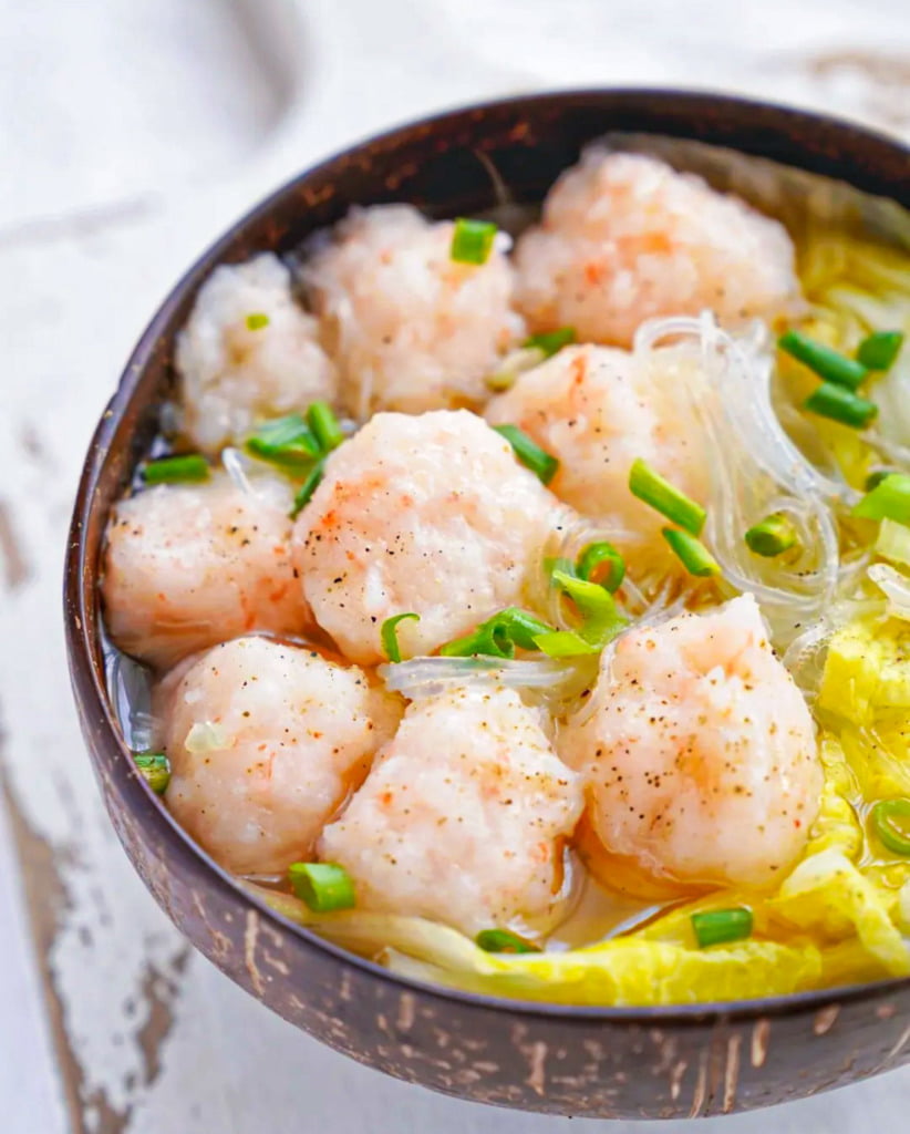 Shrimp Balls Soup With Napa Cabbage And Glass Noodles Organically
