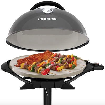 George Foreman Indoor|Outdoor 15+ Serving Domed Electric Grill With Ceramic Plates & Temperature Gauge - Gun Metal