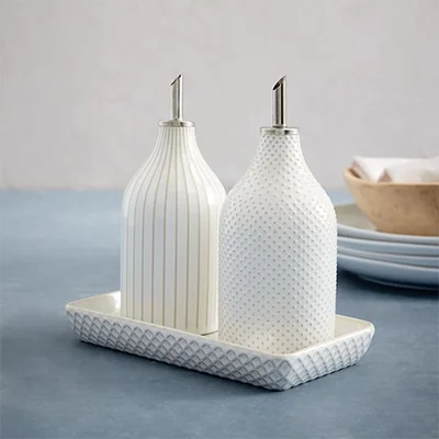 West Elm Textured Stoneware Oil & Vinegar Dispenser Set West Elm Textured Stoneware Oil & Vinegar Dispenser Set