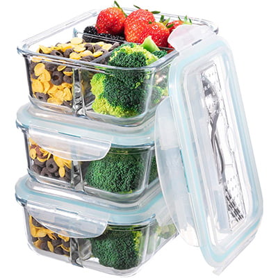 S Salient Three Compartments Glass Lunch Containers