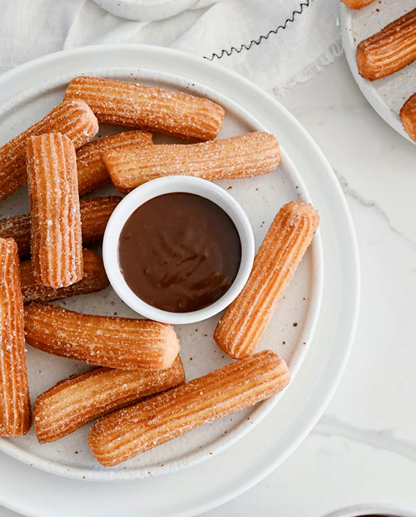 Sugar-coated air-fried churros with homemade chocolate sauce
