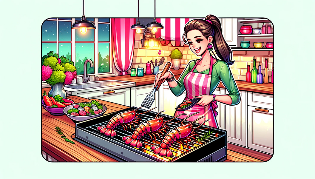 Woman grilling lobster tails
