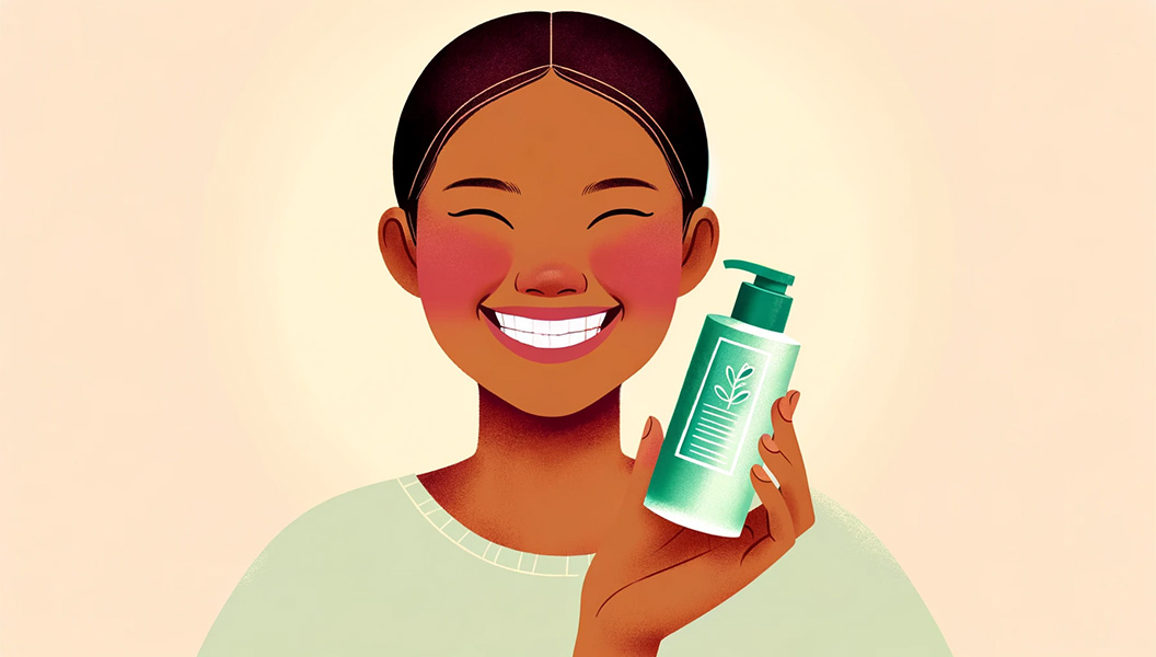 Woman holding a bottle of oil cleanser