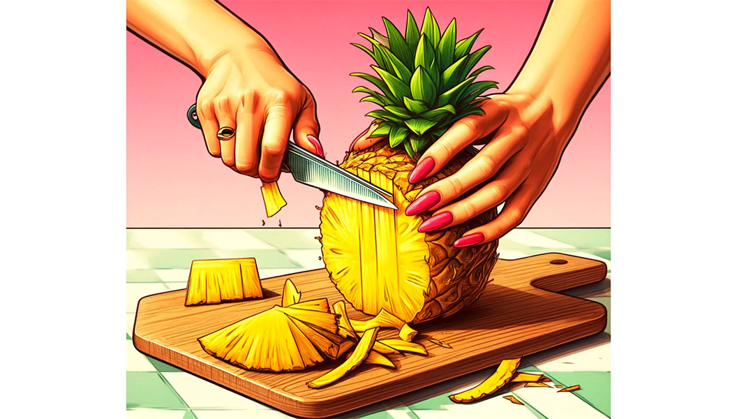 Removing The Skin of pineapple