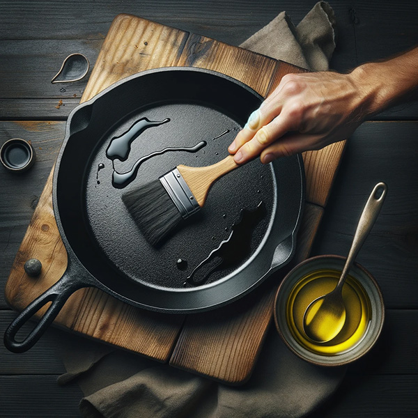 Seasoning a cast iron skillet with olive oil