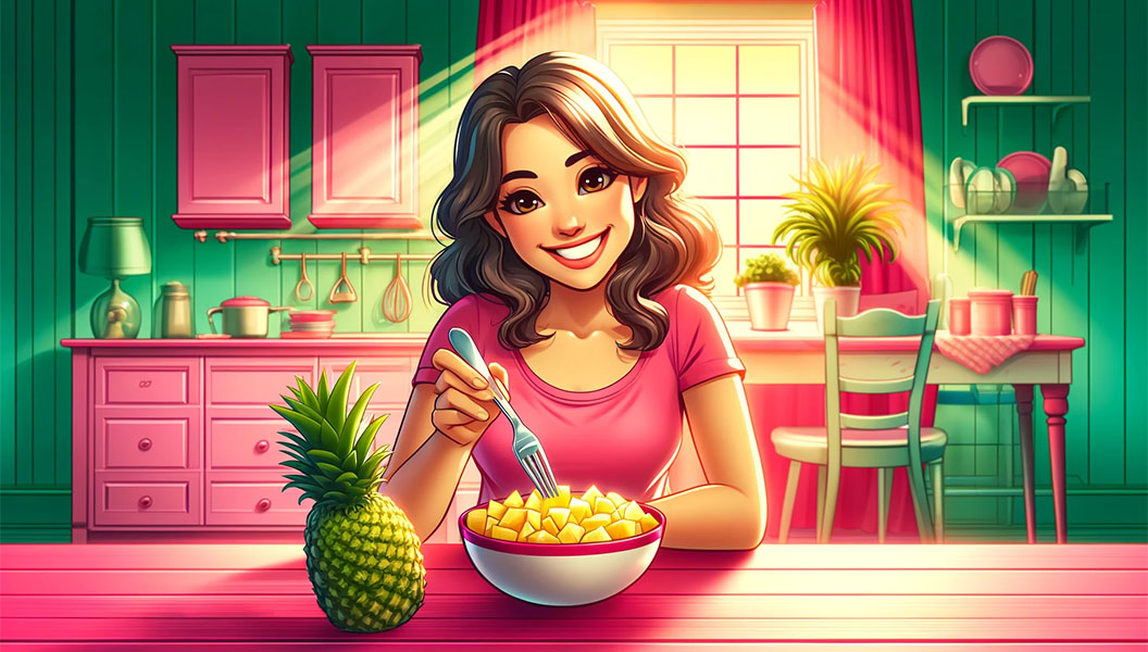 Woman eating pineapple