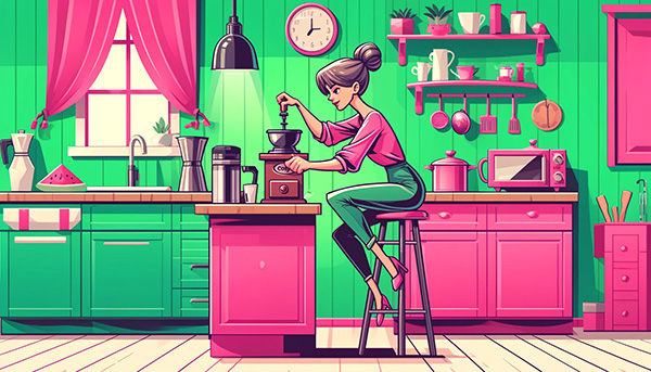 Woman grinding coffee in a kitchen