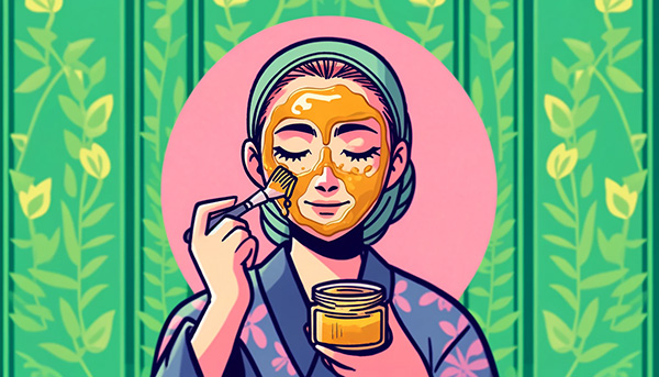 Woman using Manuka honey as face mask